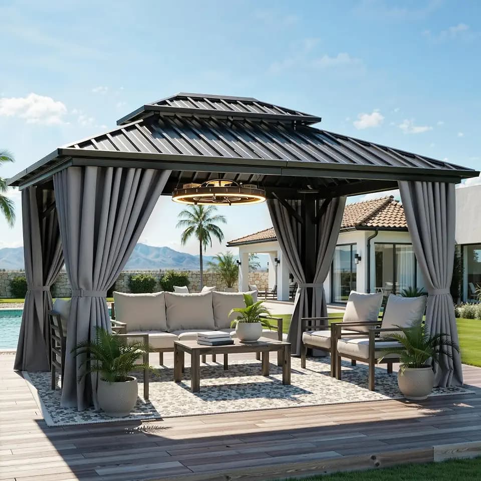 YITAHOME 10X12FT Hard Top Gazebo Aluminum Frame Patios Double Roof Canopy