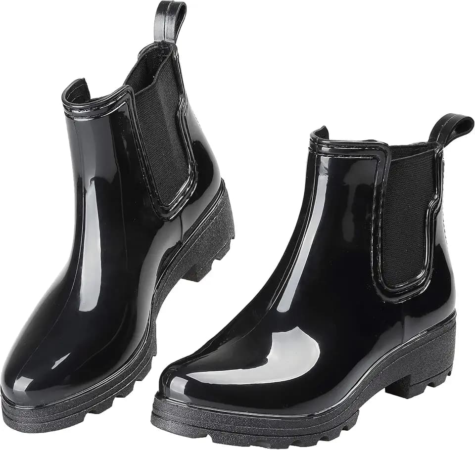 Women's Short Rain Boots Waterproof Slip On Ankle Chelsea Booties
