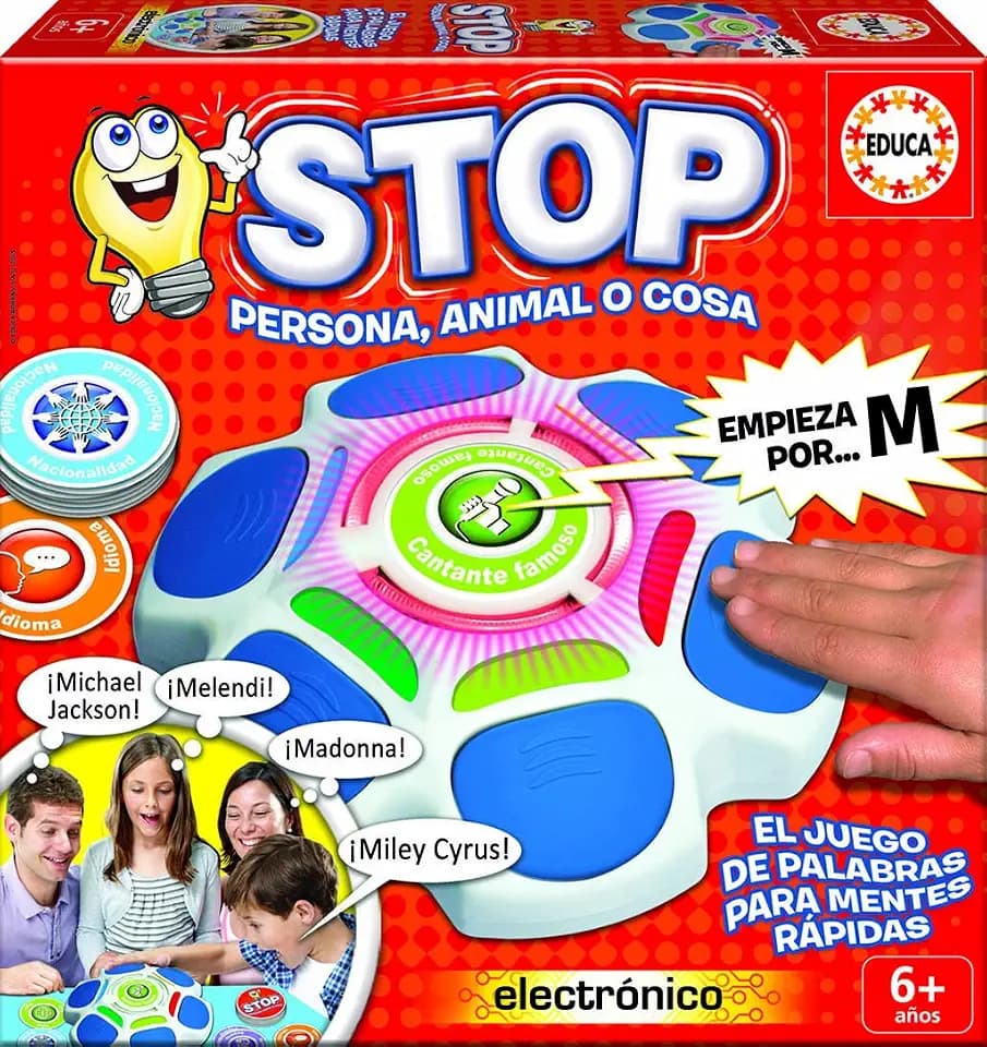 Educa Borrás - Stop. Spanischsprachiges Kinderspiel Persona, Animal o Cosa, Spanischsprachiges Kinderspiel (16589)