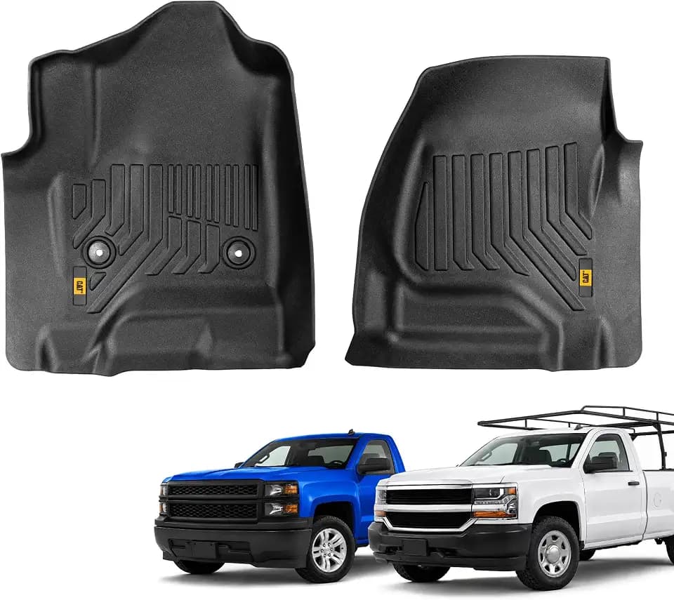 CAT® JustFit™ 3D Custom Fit Front Floor Mats for Chevy Silverado 1500 Regular Cab 2014-2018, Heavy Duty Rubber Floor Liners Laser Measured, Silverado Accessories