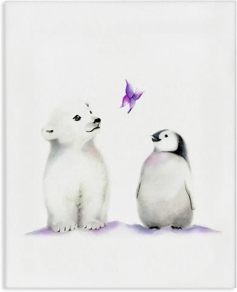 The Kids Room by Stupell Cute Cartoon Baby Polar Bear And Penguin Zoo Animal Painting Decorative Wall Hangings, multi-color