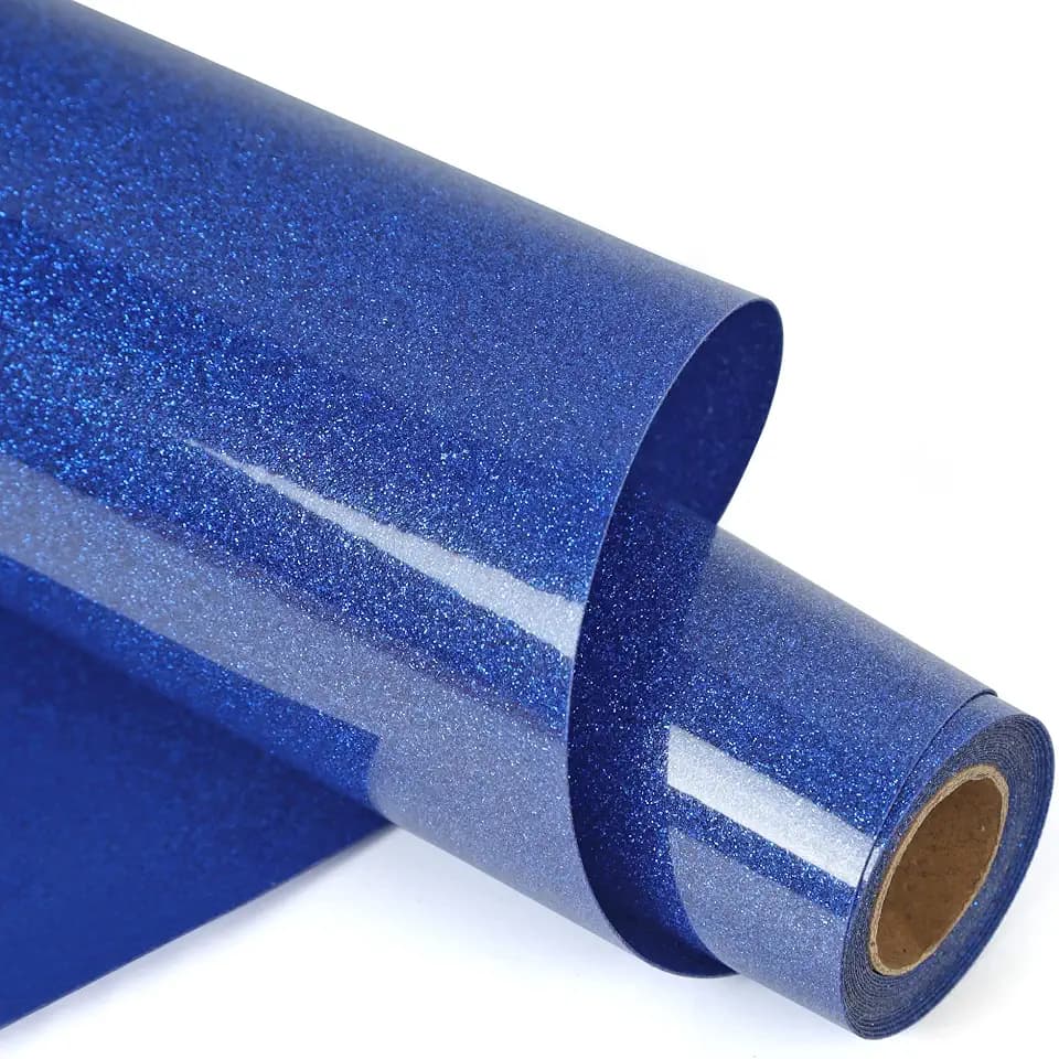RENLITONG Royal Blue Glitter Heat Transfer Vinyl HTV Vinyl Rolls- 12" x 12ft Iron on Vinyl for T-Shirt, Cameo - Easy to Cut & Weed for Heat Vinyl Design