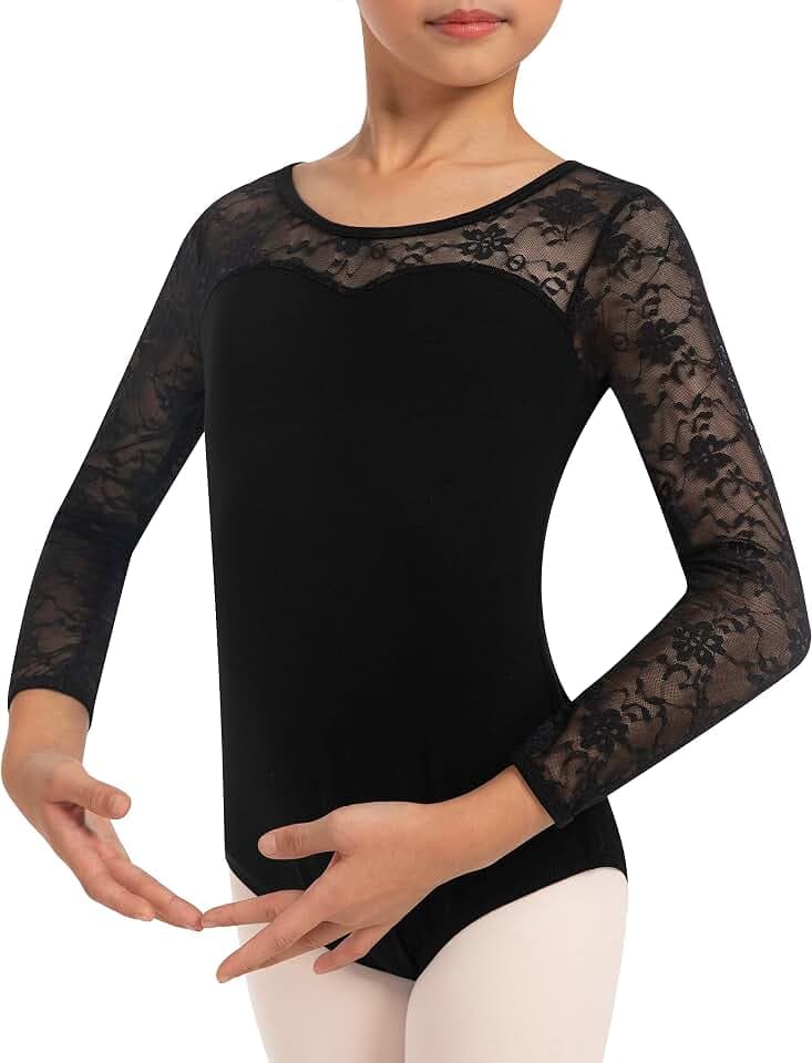 DANSHOW Girls Lace Ballet Leotard for Dance Long Sleeve Dance Leotard,Toddler’s Water-drop Hollow Back Gymnastics Dancewear
