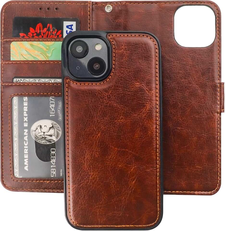 Bocasal Detachable Wallet Case Card Holder for iPhone 14, Brown