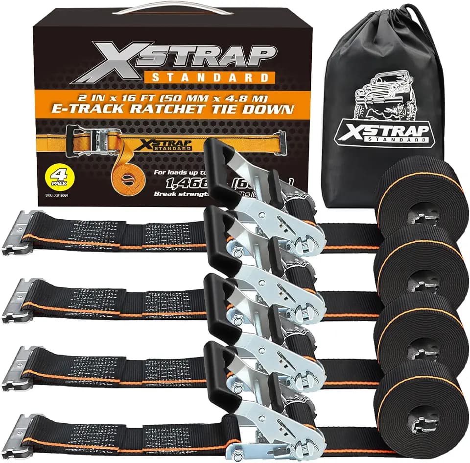 XSTRAP STANDARD 4 Pack E-Track Ratchet Straps 2" x16' Black Tie Down Straps