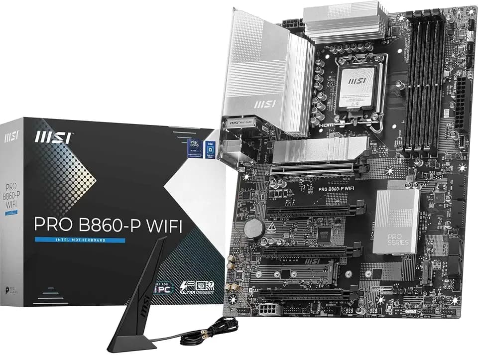 MSI PRO B860-P WiFi Mainboard, ATX - Unterstützt Intel Core Ultra Prozessoren (Series 2), LGA 1851-12 DRPS, DDR5 Memory Boost (8600+ MT/s OC), PCIe 5.0 x16 & 4.0 x16, M.2 Gen5, Wi-Fi 7, 5G LAN