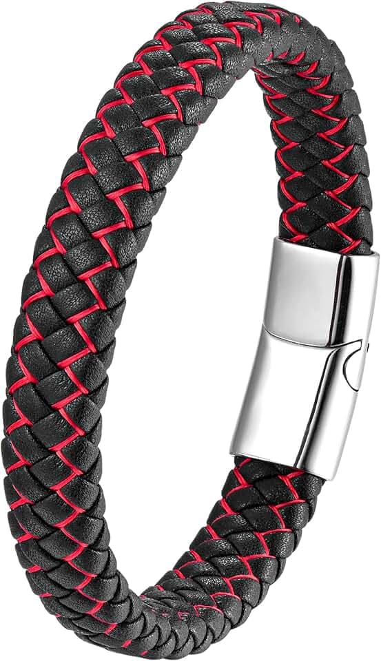 Lederarmband Herren, 21cm Armbänder Armband Männer, Schwarz Braun Blau Grün Rot Weiß Armband Leder Für Männer, Vatertagsgeschenk Für Papa, Schmuck Herren Papa Geschenk