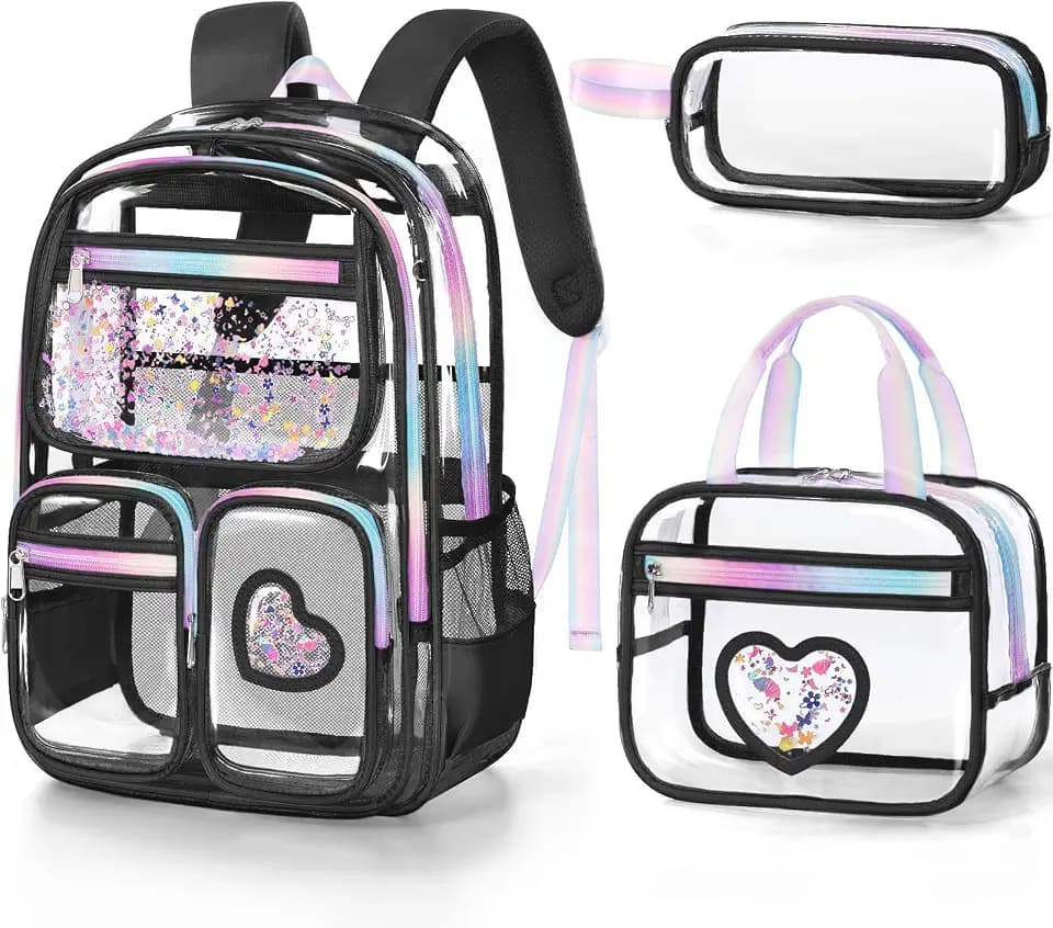 Fimibuke Clear Backpack for Girls, 3PCS Transparent Kids Backpack for Teens