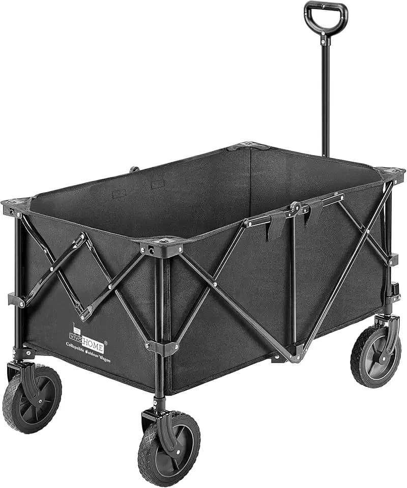 VIVOHOME Heavy Duty 176 Lbs Capacity Collapsible Folding Outdoor Utility Wagon Patio Garden Cart with 2 Drink Holders and Wheels for Camping and Picnic Black