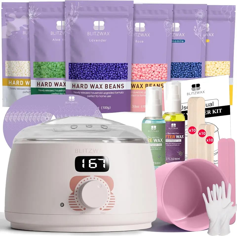 BLITZWAX Waxing Kit for Women, Brazilian Bikini Wax Warmer 6 Pack Home Use