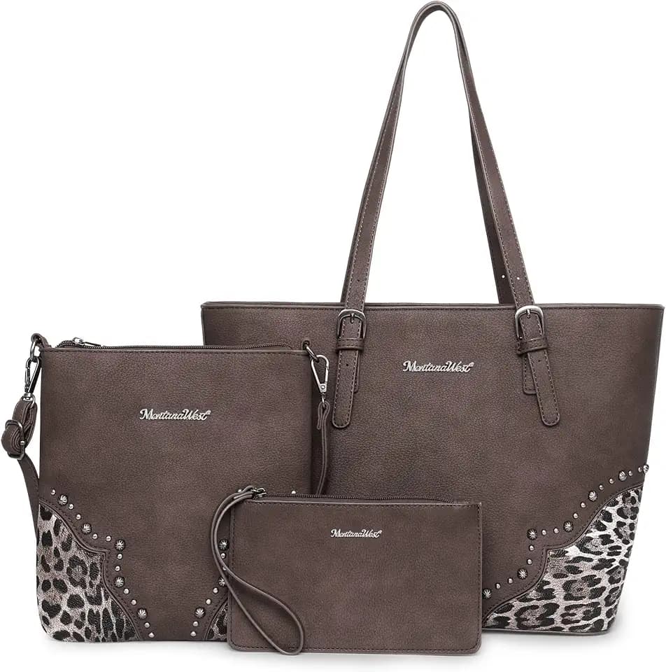 Montana West 3Pcs Tote Bag and Wallet Set Leopard Print Purses for Women Crossbody Satchel Handbags