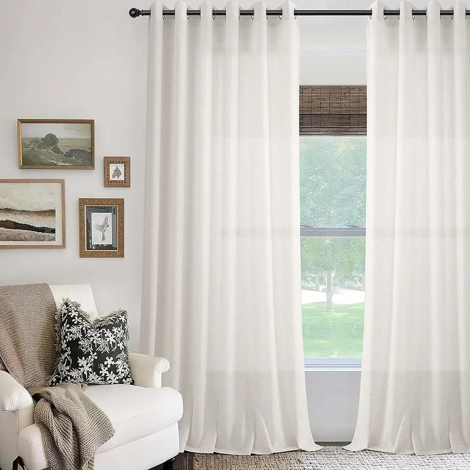 Extra Wide Linen Curtains 90 Inches Long for Patio Sliding Glass Door