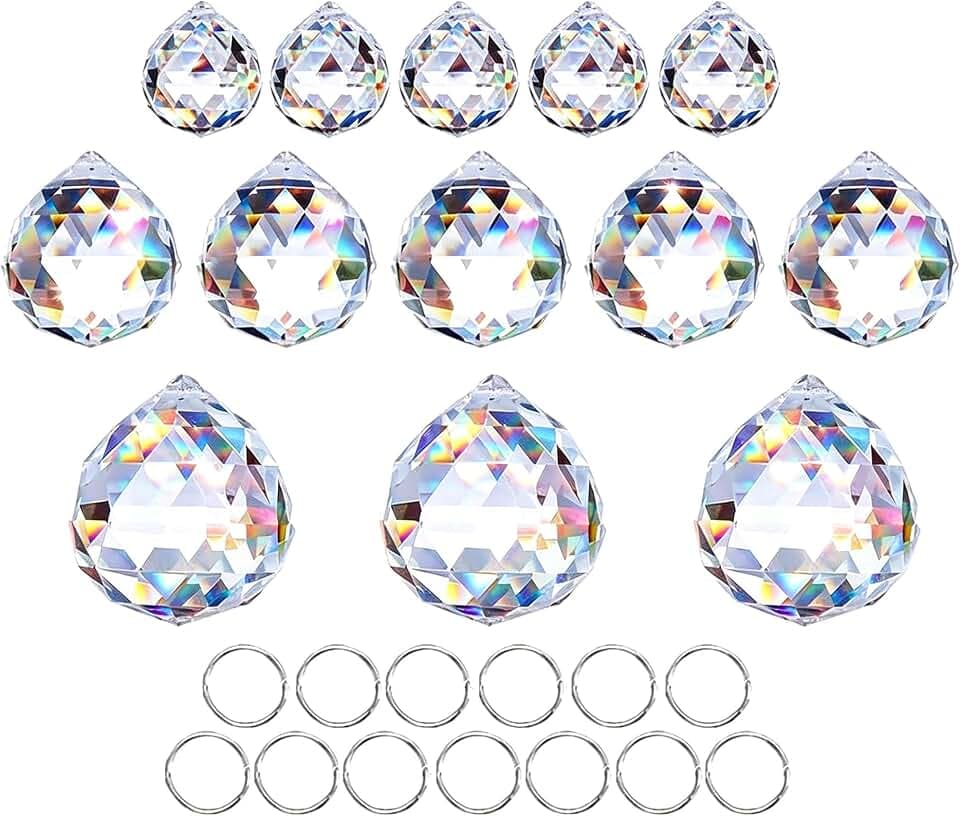 Crystalsuncatcher 20 mm/30 mm/40 mm klare Kristallkugel-Prismen, Kronleuchter, Lampen, Tropfen, hängende Prismen, Teile, Sonnenfänger, Regenbogen-Maker, Heimdekoration, 13 Stück