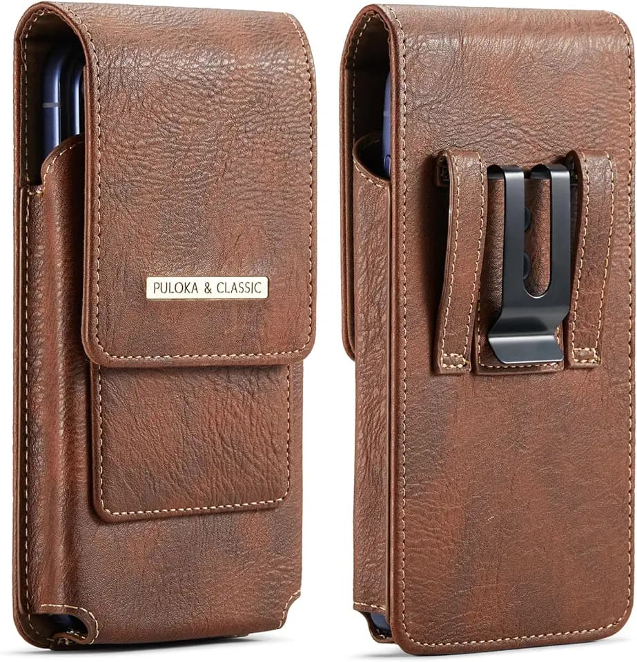 Holster for iPhone 17 Pro Max 18 Pro Max Galaxy S26 Ultra S25 Ultra S24 Ultra S23 Ultra Note S22 Ultra, Premium Leather Pouch with Belt Clip Phone Holster Belt Case (Brown, X-Large)