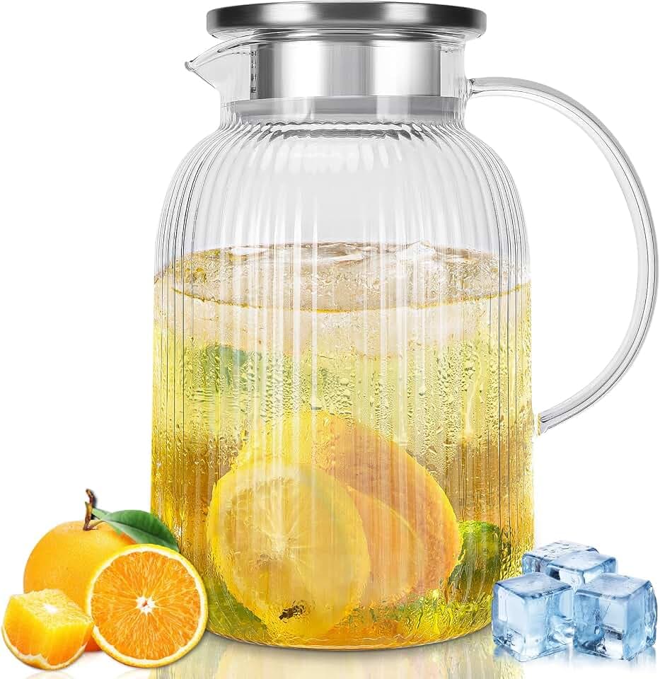1900 ml Saftkrug, Glaswasserkrug, Teekanne mit Deckel, karaffe glas mit deckel, hitzebeständiger Borosilikatglas-Wasserkrug für Saft, Milchkrug