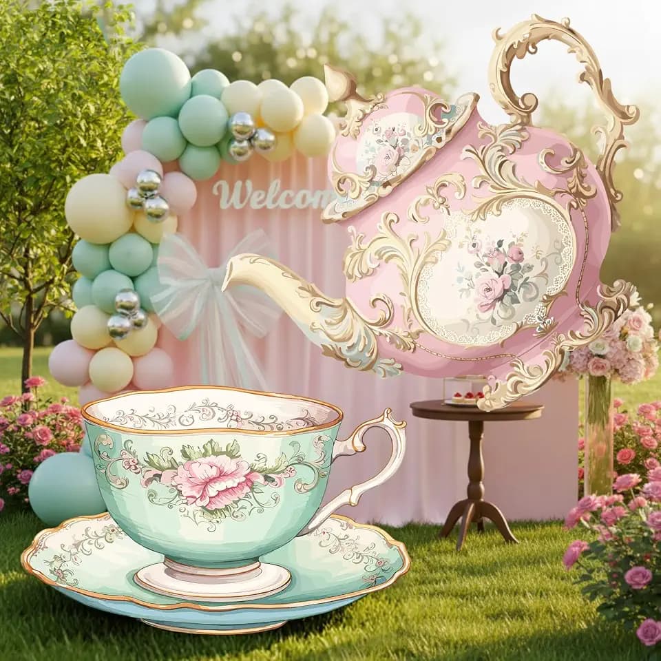 BreezeHug 2 Pcs Tea Party Decoration, 34'' Large Teapot and Teacup