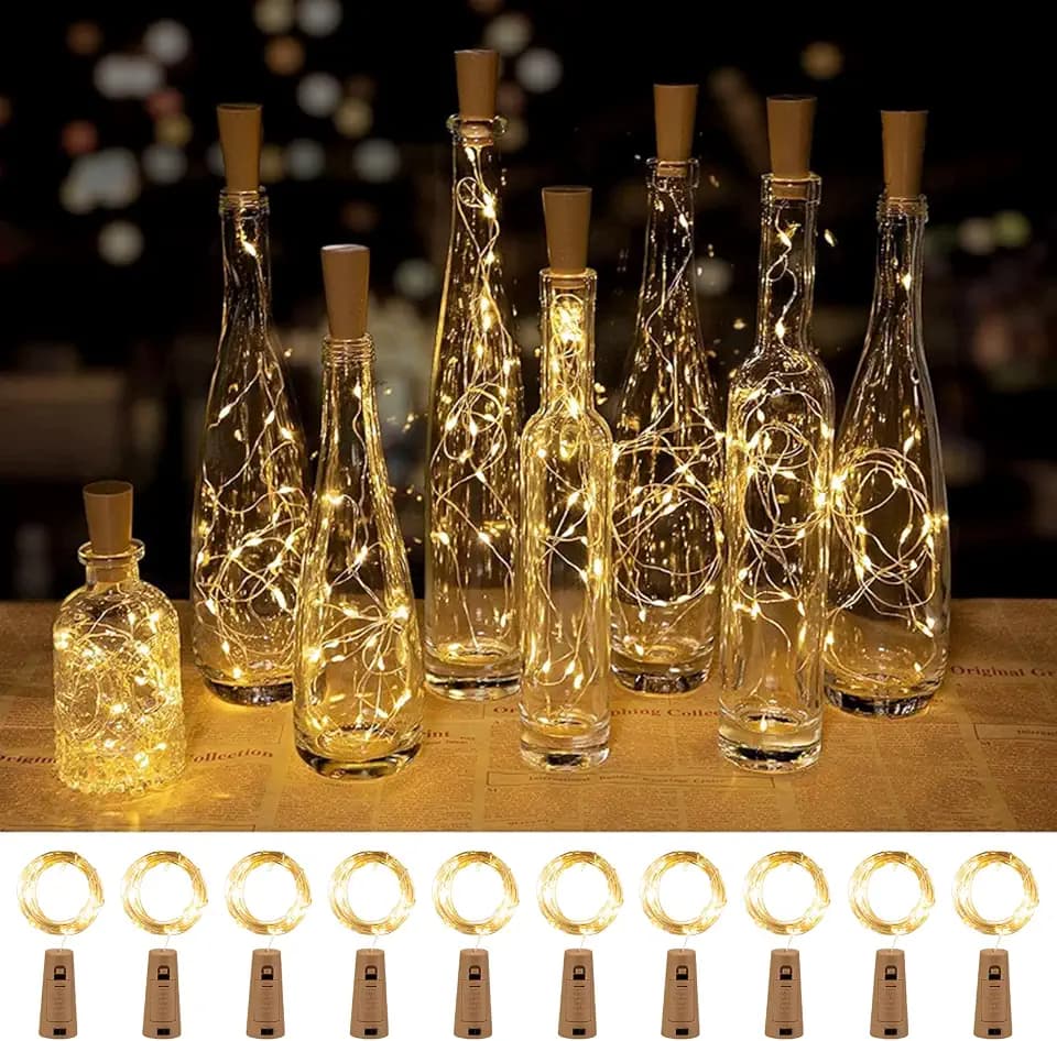 Brightown 10 Pack 7ft Battery Operated Wine Bottle Lights with Cork