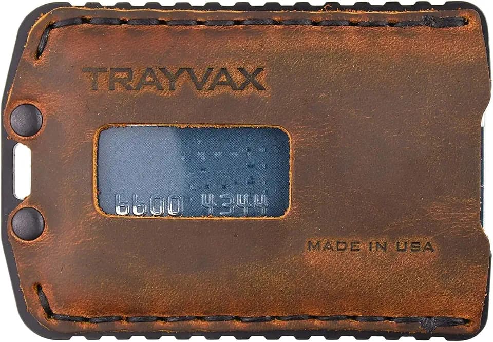Trayvax Ascent Wallet, RFID Front Pocket Money and Credit Card Holder, Minimalist Slim Leather Metal Wallet for Men and Women, Black Tobacco Brown