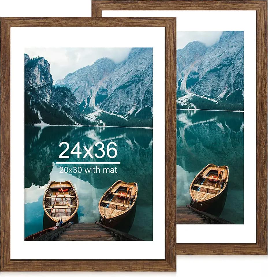 Hongkee 24x36 Poster Frame Set of 2, Rustic Brown Wood Style for 20x30 Mat