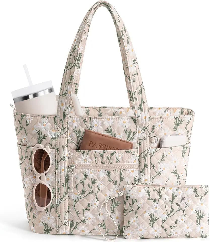 Bagstellar Quilted Tote Bag for Women Puffer Teacher Nurse Cotton Work Tote
