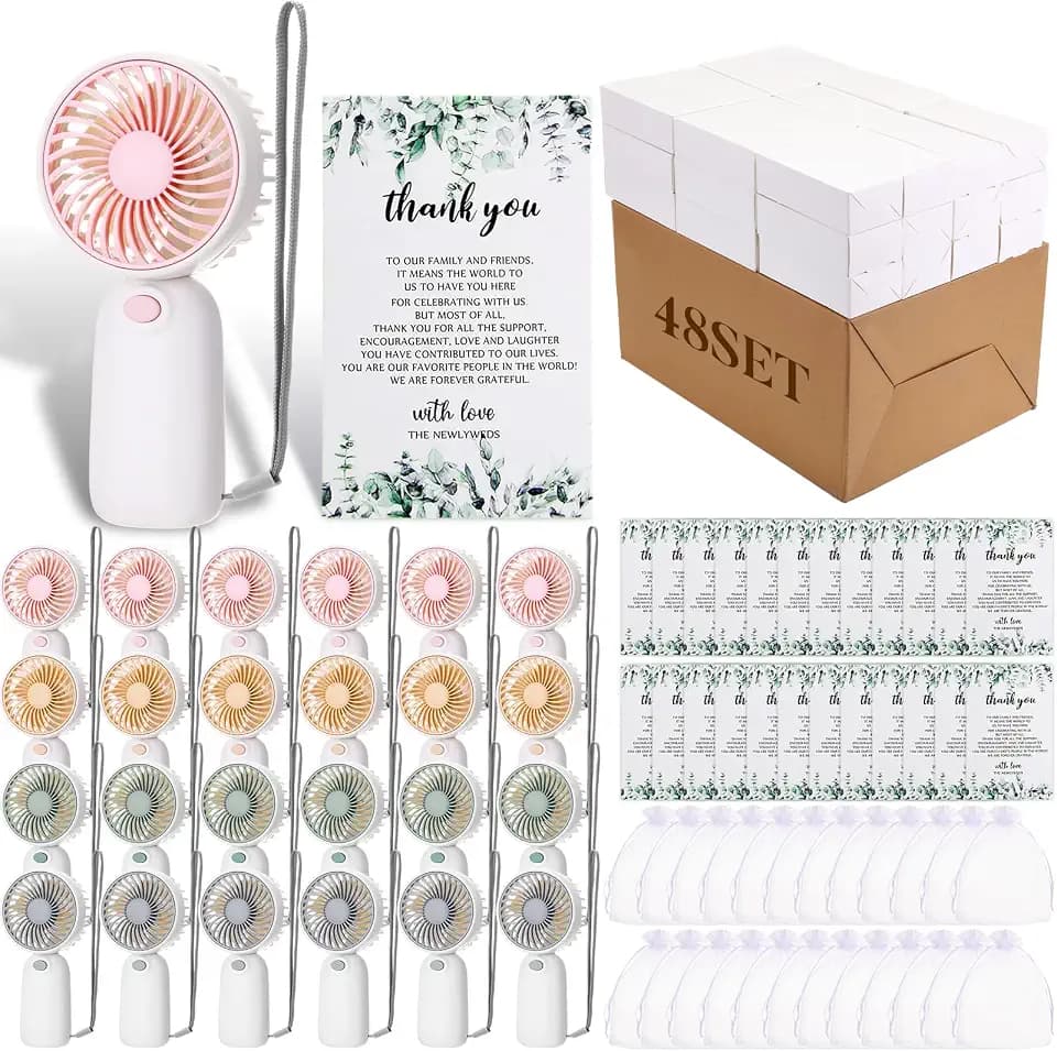 Woanger 48 Set Wedding Favors for Guests Bulk Mini Handheld Fans Wedding Gifts for Guests Hostess Gifts for Couple Portable Personal Fan for Thank You Engagement Shower (Multicolor)