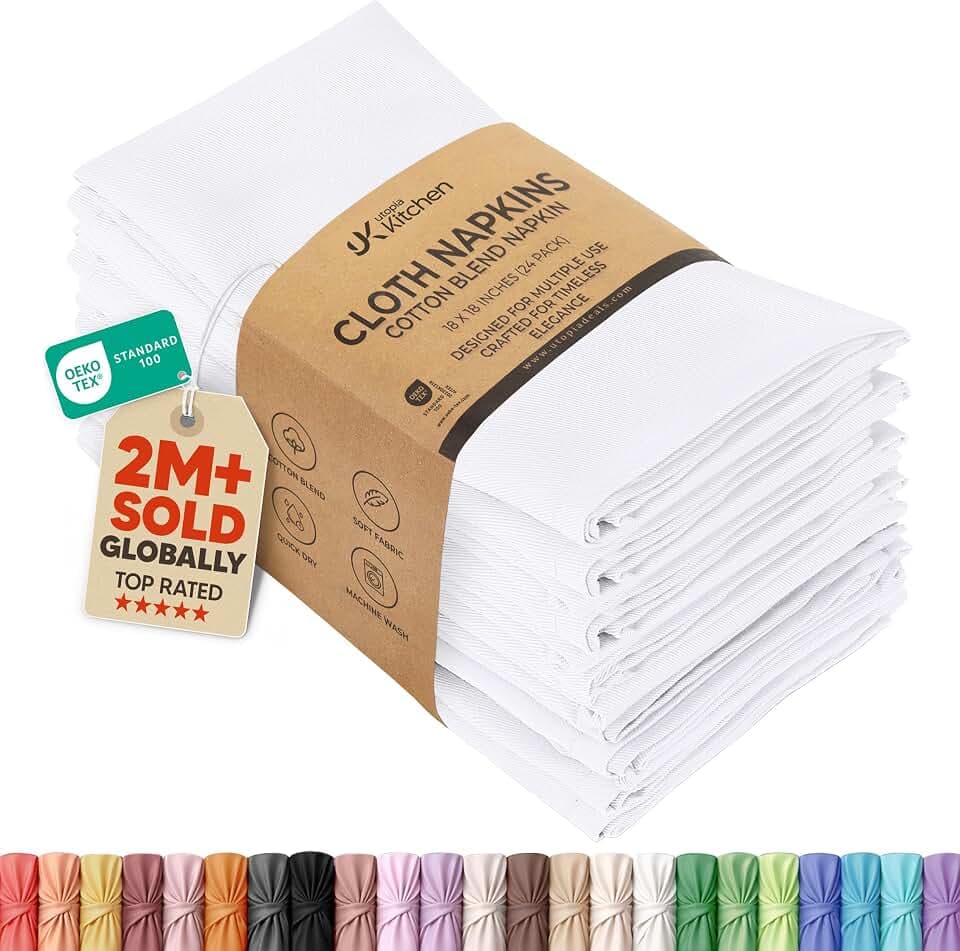Utopia Kitchen Stoffservietten [12er Pack, Weiß] 50x50 cm Waschbare Tischservietten für Hotel, Mittagessen, Restaurant, Hochzeiten, Veranstaltungen und Partys