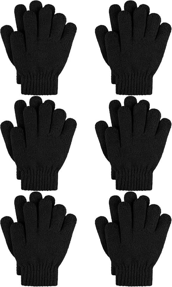 Cooraby 6 Paar gestrickte magische Handschuhe für Kinder, warm, Winter, dehnbar, volle Finger-Handschuhe