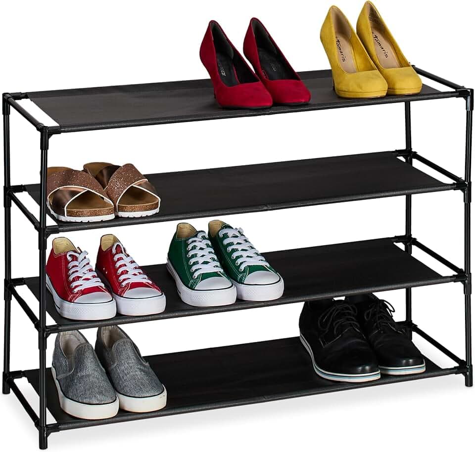 Relaxdays Schuhregal, in verschiedenen Größen, Metall Schuhablage, Stoff Ablage, Schuhgestell für den Flur, schwarz