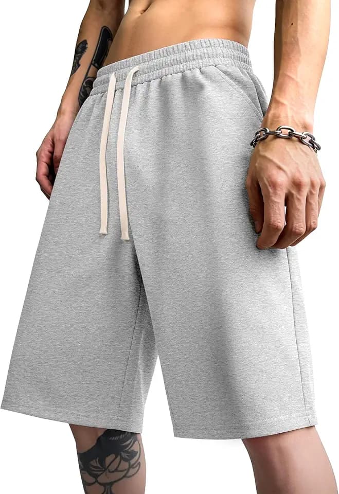 PLEPAN Men's Baggy Sweat Shorts Under Knee Length Basketball Shorts