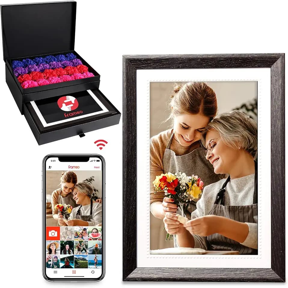 Frameo 10.1 Inch WiFi Digital Picture Frame, Jazeyeah Smart Electronic Cloud Digital Photo Frame, 24 Carnation Flowers, Birthday Gift for Mom and Women