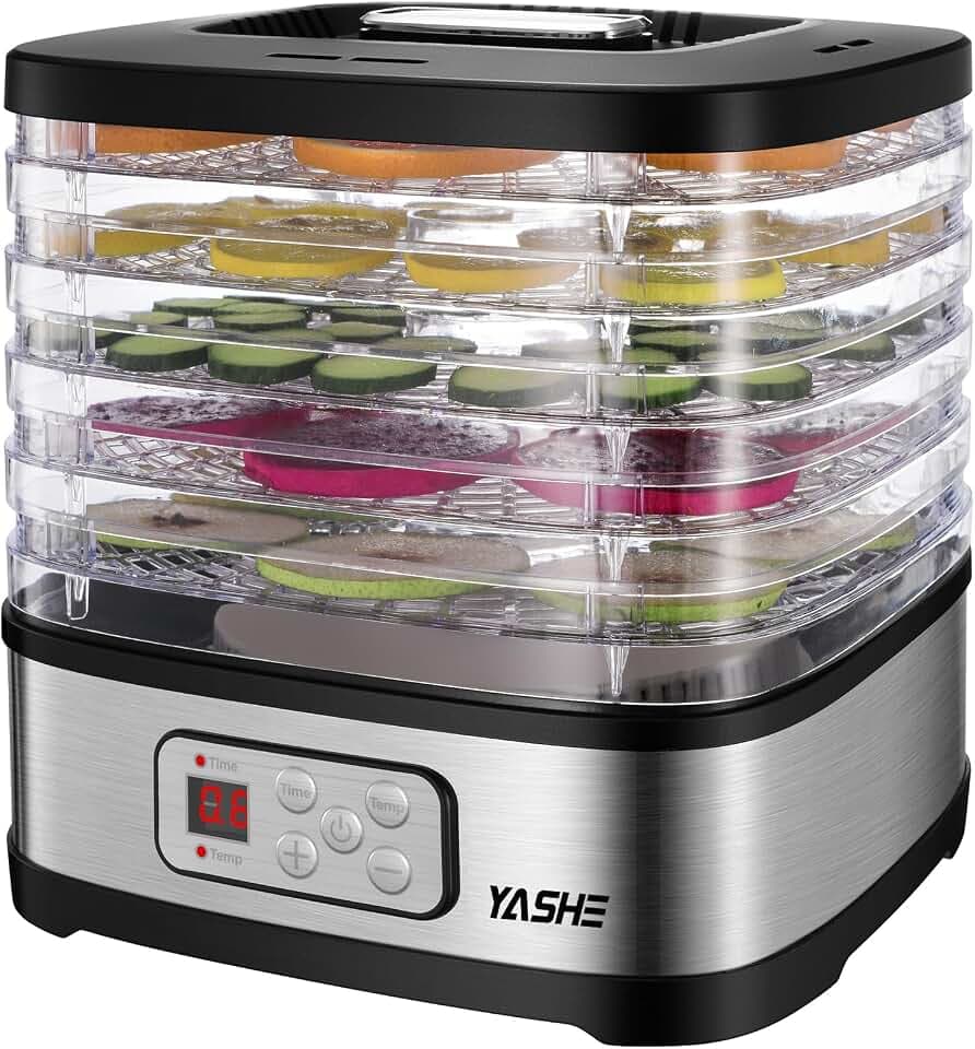 YASHE GGJ-261B Dörrautomat, 5 Tabletts, 35-70°C, 72-Stunden-Timer, 240W