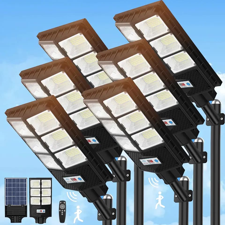 VUAA 6 Pack Solar Street Lights Outdoor Waterproof, 6500K 10000LM LED Solar Lights for Outside Dusk to Dawn, Outdoor Flood Lighting with Motion Sensor and Remote Control for Parking Lot, Garage
