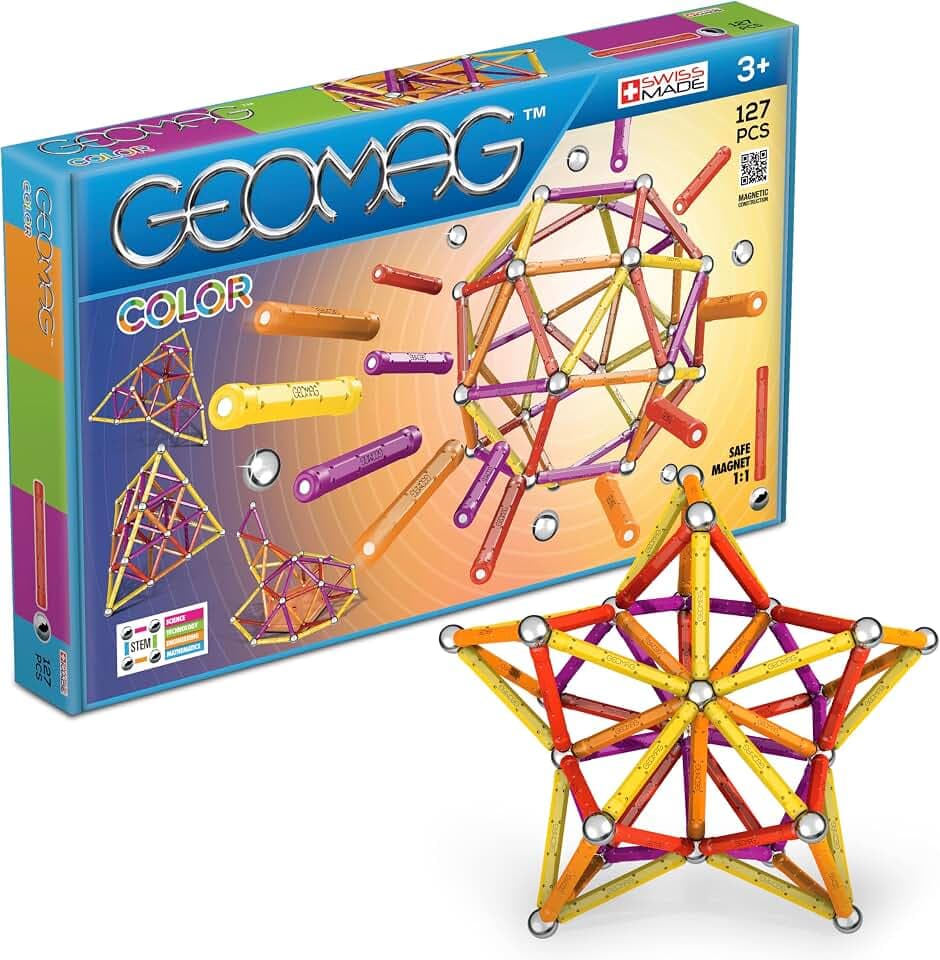 Geomag Classic Color 127 Stück Magnetisches Spielzeug für Kinder, Geschenk für Jungen und Mädchen im Alter von 5 6 7 8 9 10 11 12 13 Jahren, magnetische Konstruktionen, Kinderspielzeug