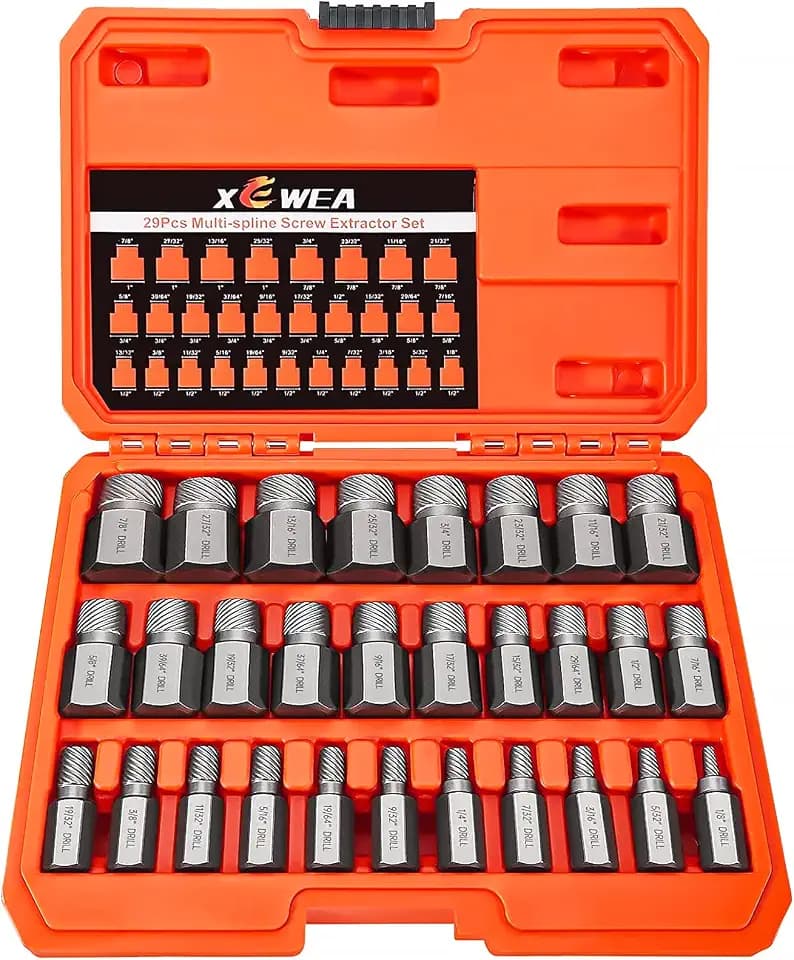 XEWEA 29PCS Screw Extractor Set Hex Head Multi-Spline, Bolt Extractor Kit