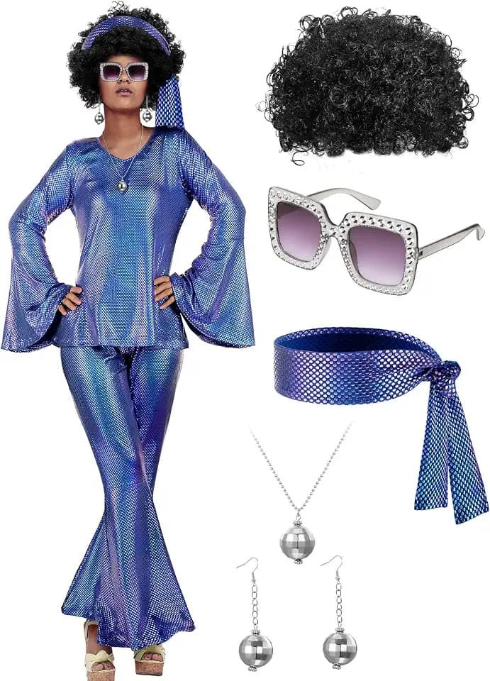 Jexine Women 70s Disco Outfit Costume