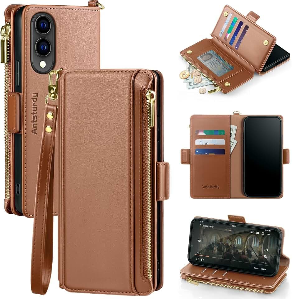 Antsturdy for Samsung Galaxy S25 Edge Phone Wallet Case Women,Light Brown