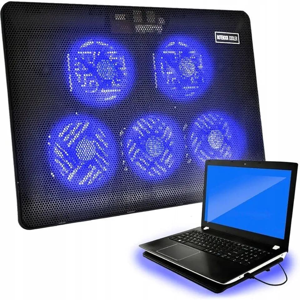 Retoo Laptop Kühler, Laptop Kühlpads mit 5 Lüfter Led 12-15 Zoll Cooling Pad für Verhindere Überhitzung, für Notebook, PS3 PS4 PS5 Xbox One, Laptop-Kühler Kühlventilator Schwarz