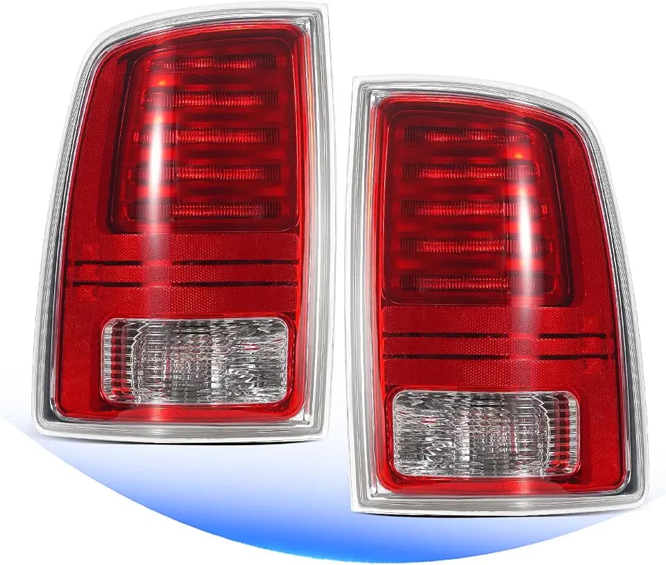 Pair Led Tail Light Compatible with 2013-2018 Dodge RAM 1500 2500 3500 Limited Longhorn Laramie Pickup Chrome Housing Taillights Rear Brake Turn Signal Lamps Assembly Replacement (Clear Lens)