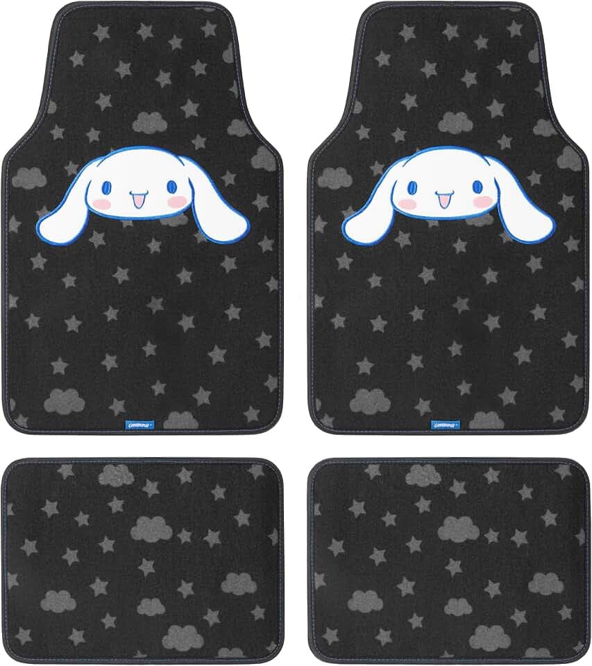 Cinnamoroll Carpet Car Floor Mats - Universal Fit for Cars, SUVs & Trucks - Super Cute Cinnamoroll Print & Pattern Accents - Front & Rear Set, 4 Piece