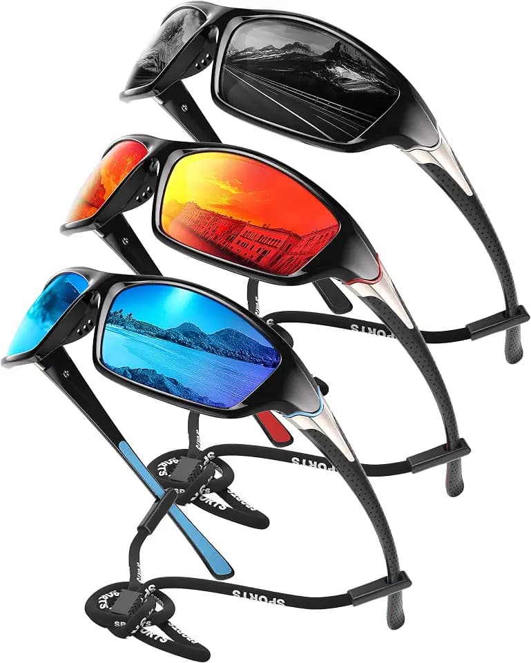 Polarized Sports Sunglasses for Men - Wrap Around Mens Sunglasses UV Protection for Fishing Cycling Driving