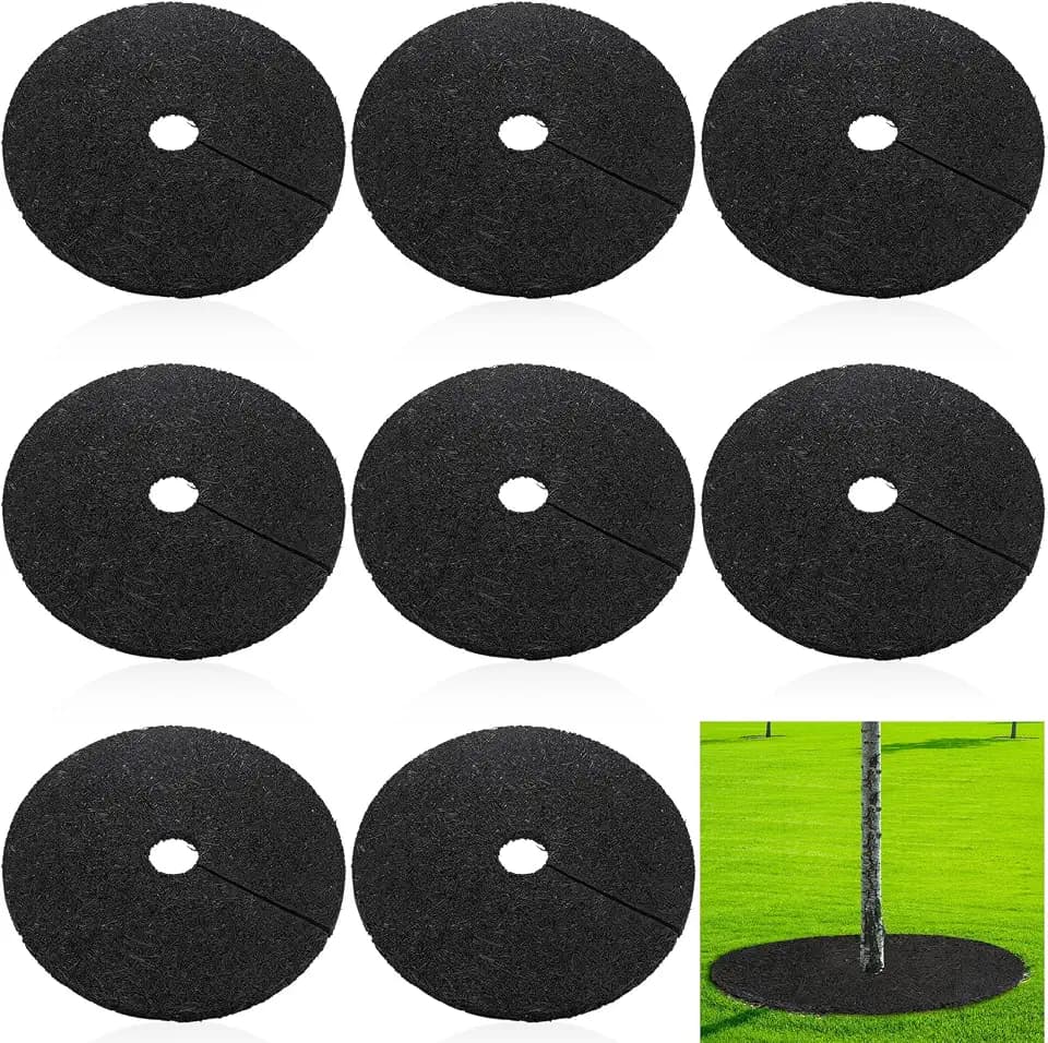 Peryiter 8 Pcs Rubber Mulch Tree Ring, Heavy Duty Rubber Mulch Mat, Tree Protector Weed Barrier Mats, Round Root Barrier for Root Protection Weed Grass Control (30 Inches)