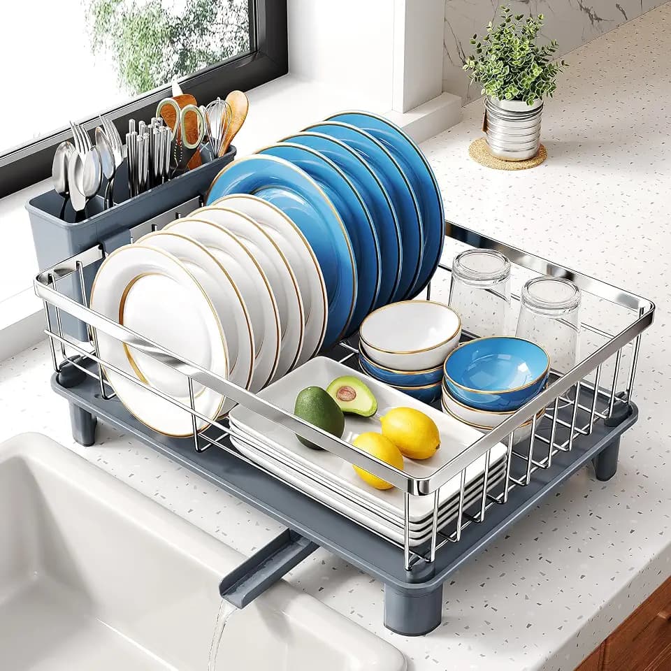SNTD Dish Drying Rack for Small Kitchen Counter, 11" W x 15" L, Silver