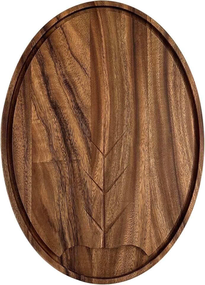 Ironwood Gourmet Osterbotten Oval Carving Board, 18" x 13" Acacia Wood Cutting Board with Juice Channel