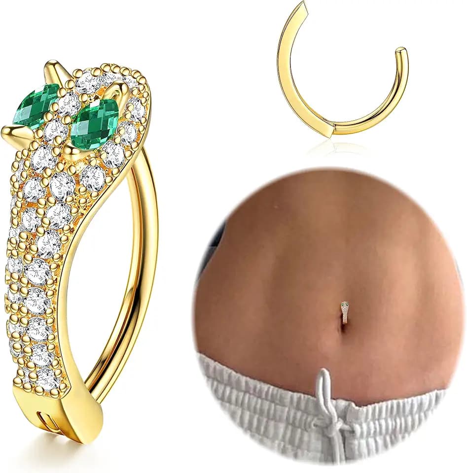 FIBO STEEL 14K Gold Plated Belly Button Rings for Women Clicker Belly Ring