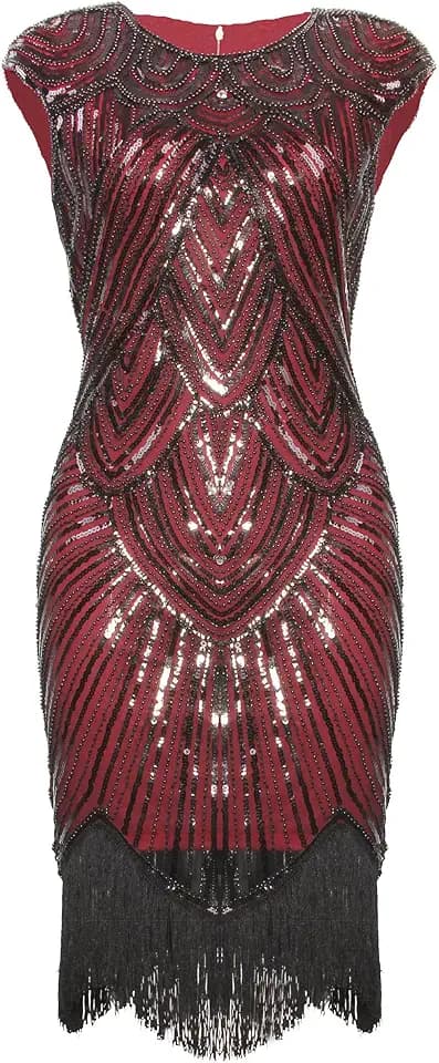 Vijiv Art Deco Great Gatsby inspirierte Quaste Perlen 1920er Flapper-Kleid