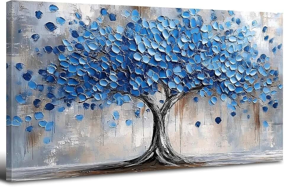 Marineblau Baum des Lebens Mit Rahmen Leinwand Bilder Abstrakte Natur Bäume Landschaft Wandkunst Blühender Baum Leinwandbilder Moderne Wandbilder Heimbüro Wohnzimmer Schlafzimmer Dekorationen 50x100cm