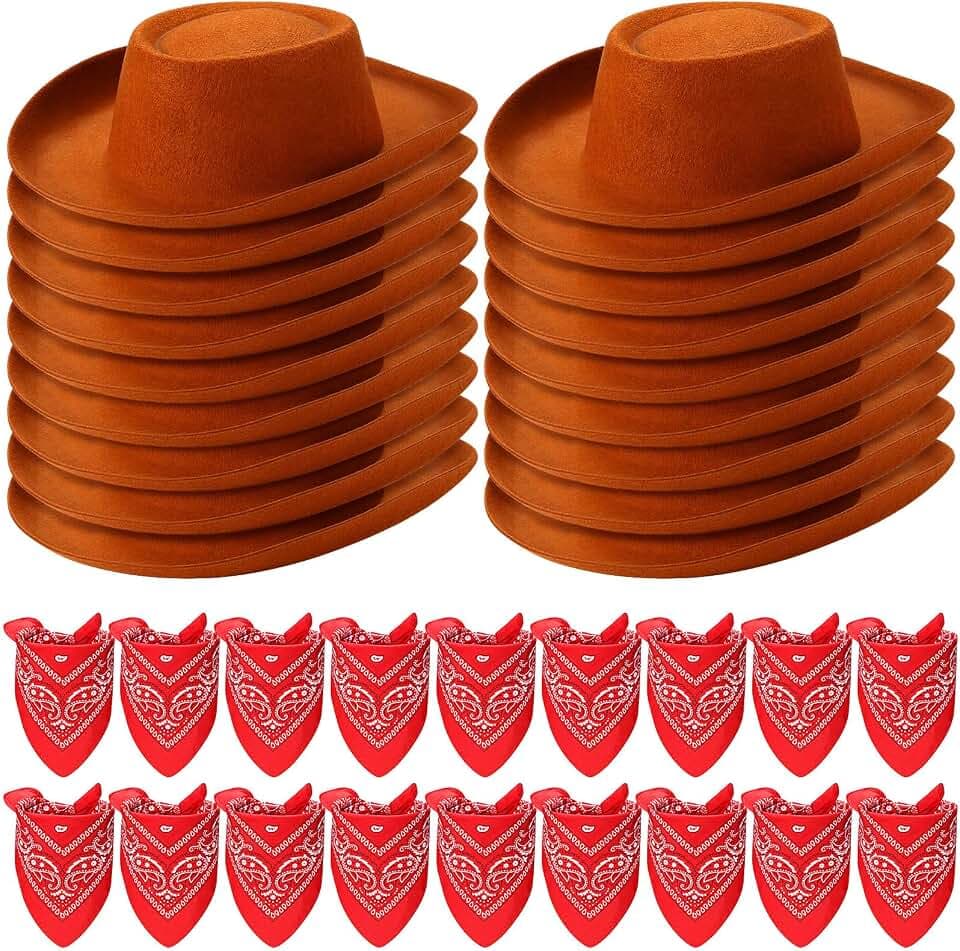 Unittype 36 Pcs Kids Cowboy Hats and Bandanas Bulk