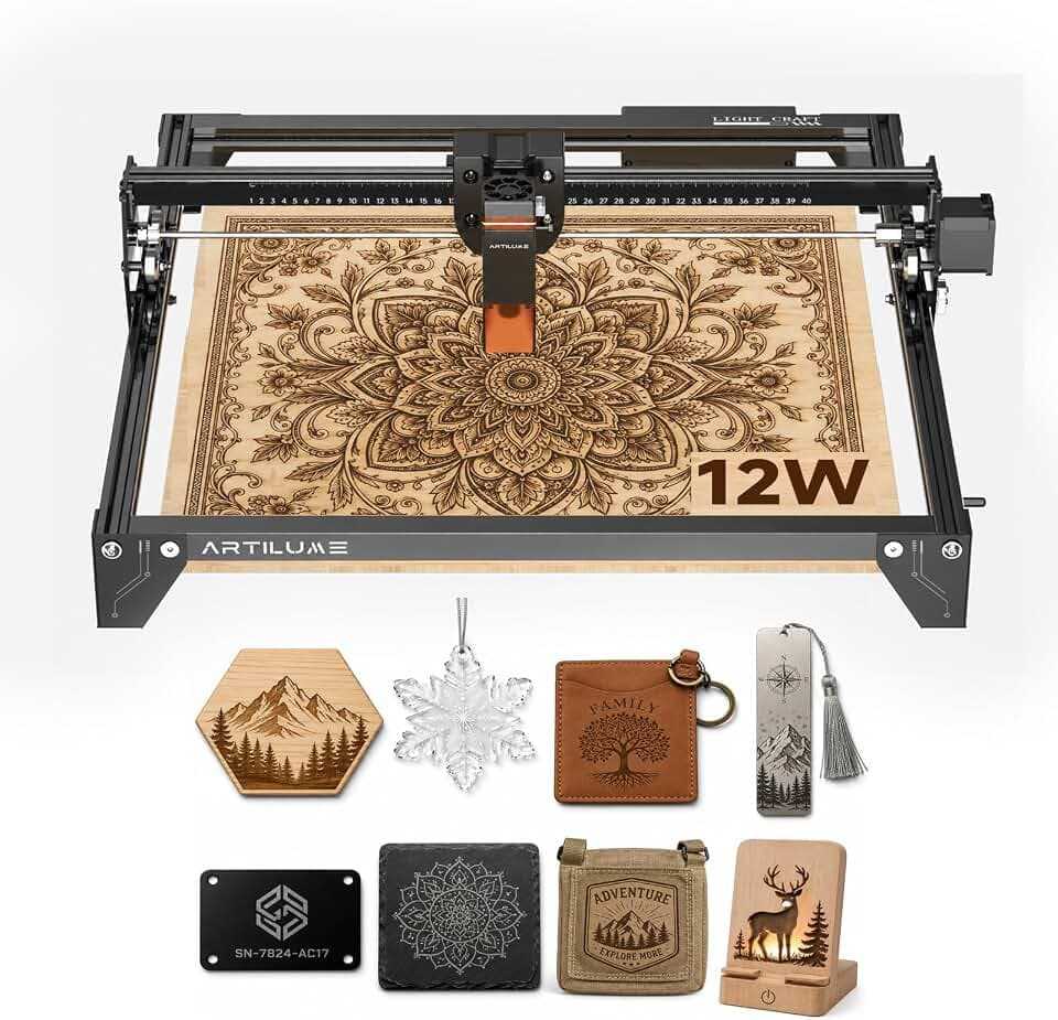 ARTILUME Laser Engraver APP Control Laser Cutter for DIY A4-12W Black