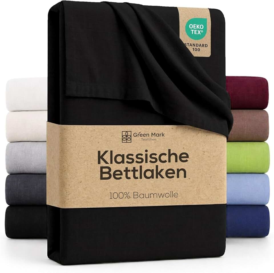 GREEN MARK Textilien Klassische Bettlaken – Flaches Laken aus 100% Baumwolle, ohne Gummi, hautfreundlich, pflegeleicht, bei hohen Temperaturen waschbar - Schwarz - 180x275 cm