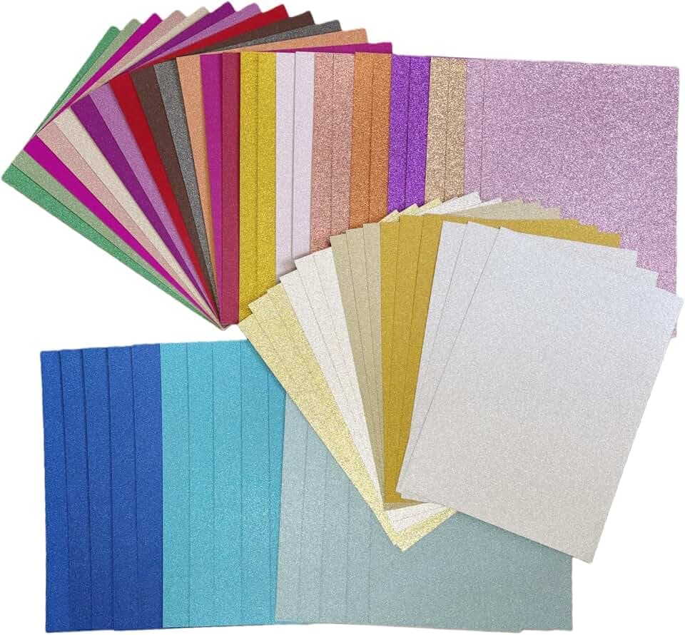 Glitzerpapier zum Basteln, 57 Blatt A4 28 Farben 250g/m² Glitzer Kartonpapier, Buntes Bastelpapier für Geschenkverpackung und DIY-Projekte